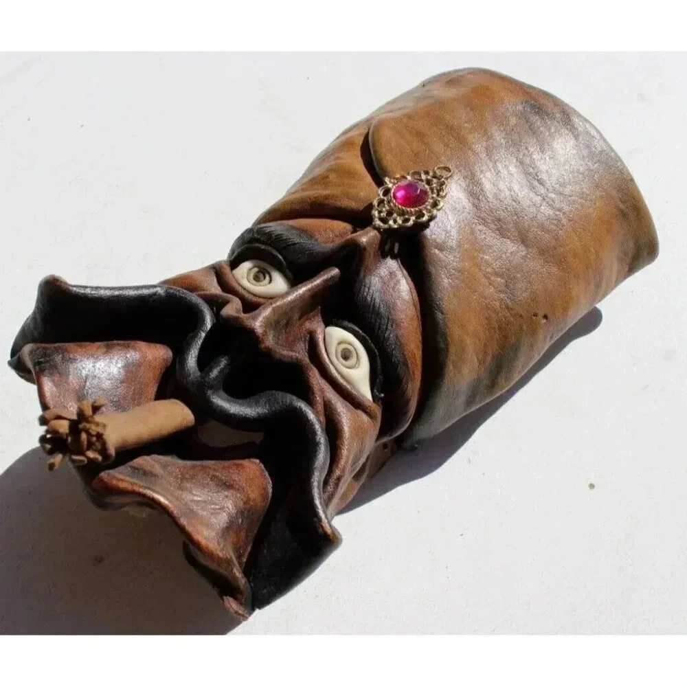 Vintage Genuine Leather Gypsy Face Mask Molded Sculpture Handmade Wall Decor